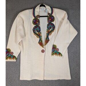 Vintage Priscilla Lambswool Sweater Size XL Cream With Sequin Angora 80's Beaded